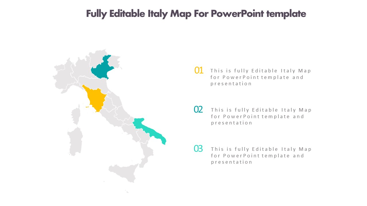 Fully Editable Italy Map For PowerPoint template