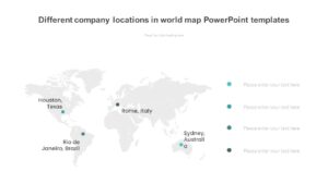 Different company locations in world map PowerPoint templates : 100% ...