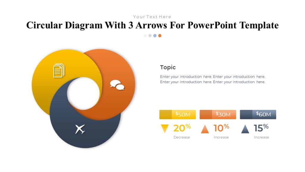 Circular Diagram With 3 Arrows For PowerPoint Template : 100% Editable PPTx
