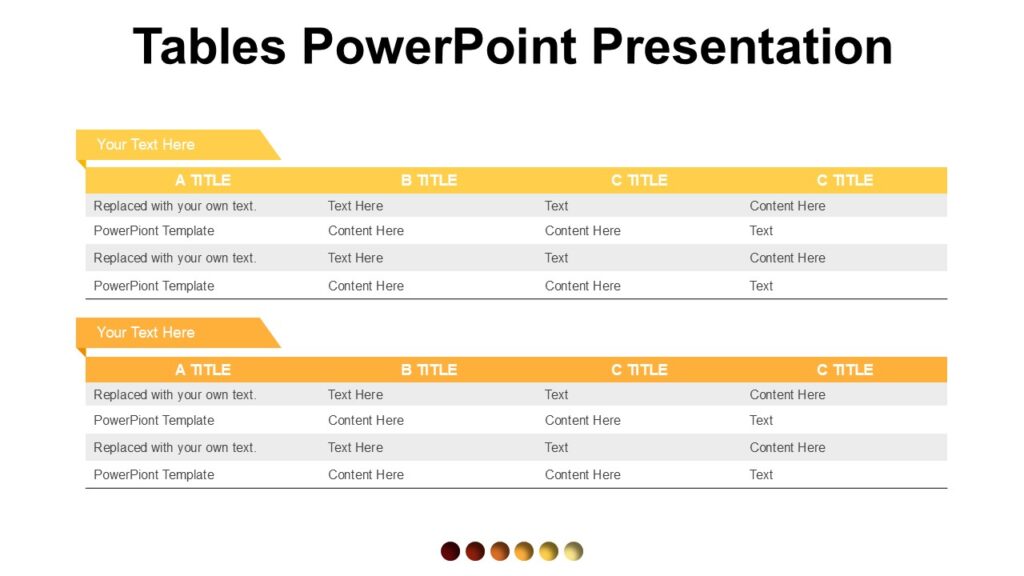 Tables PowerPoint Presentation : 100% Editable PPTx