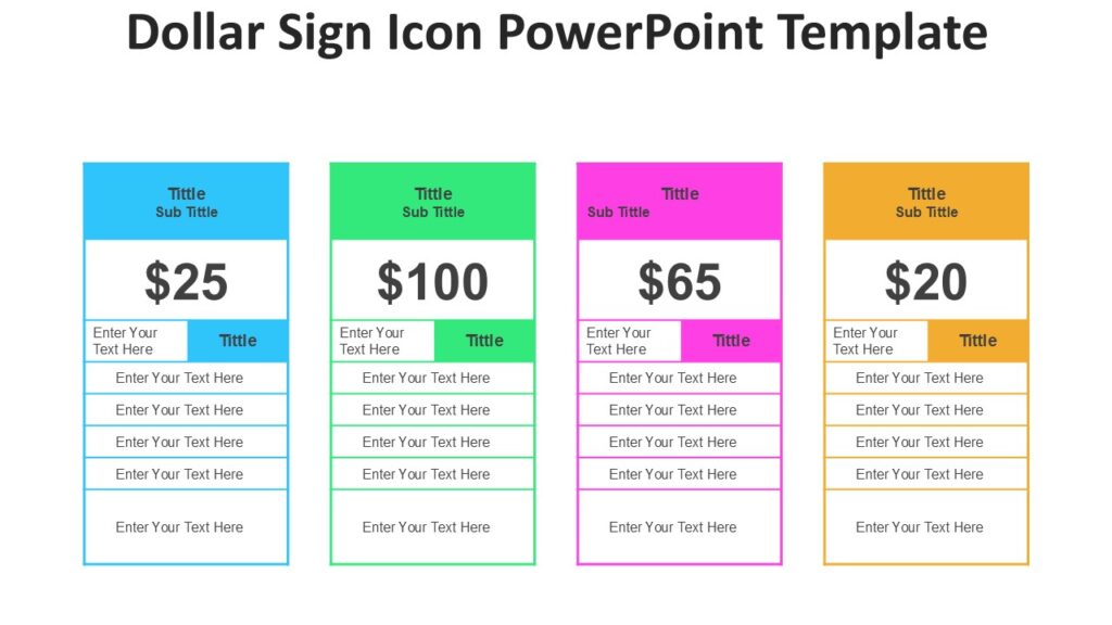 Dollar Sign Icon PowerPoint Template : 100% Editable PPTx