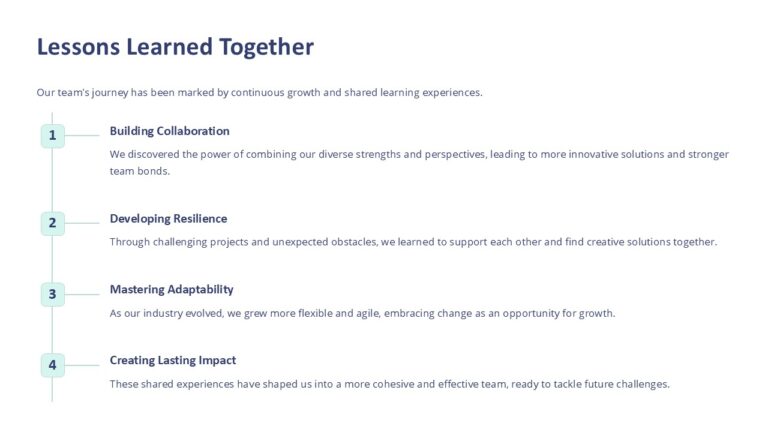 Lessons Learned Together PowerPoint Presentation : 100% Editable PPTx