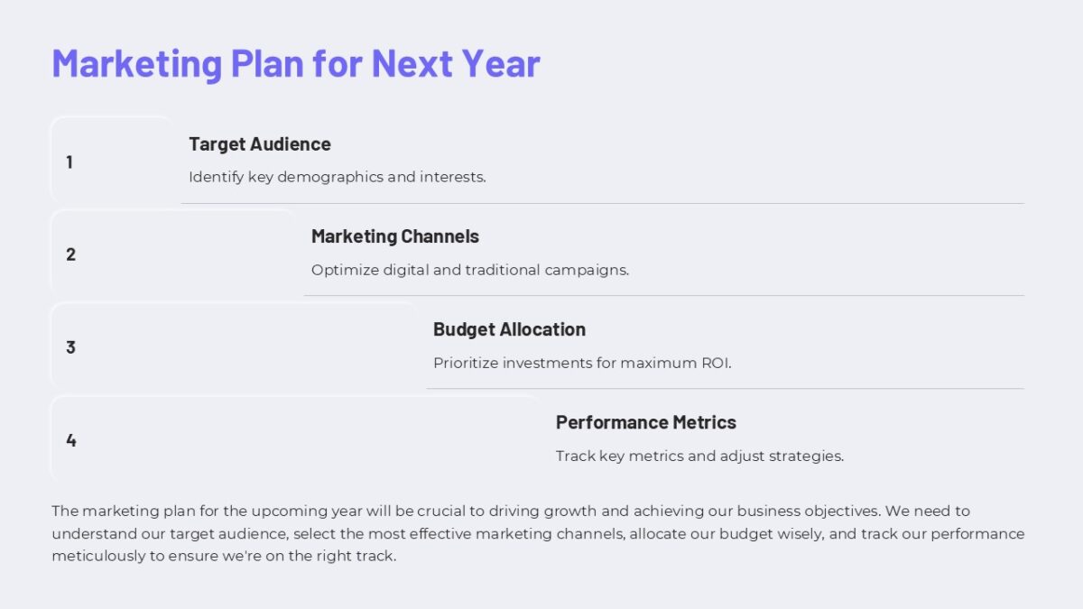 Marketing Plan for Next Year PowerPoint Presentation : 100% Editable PPTx