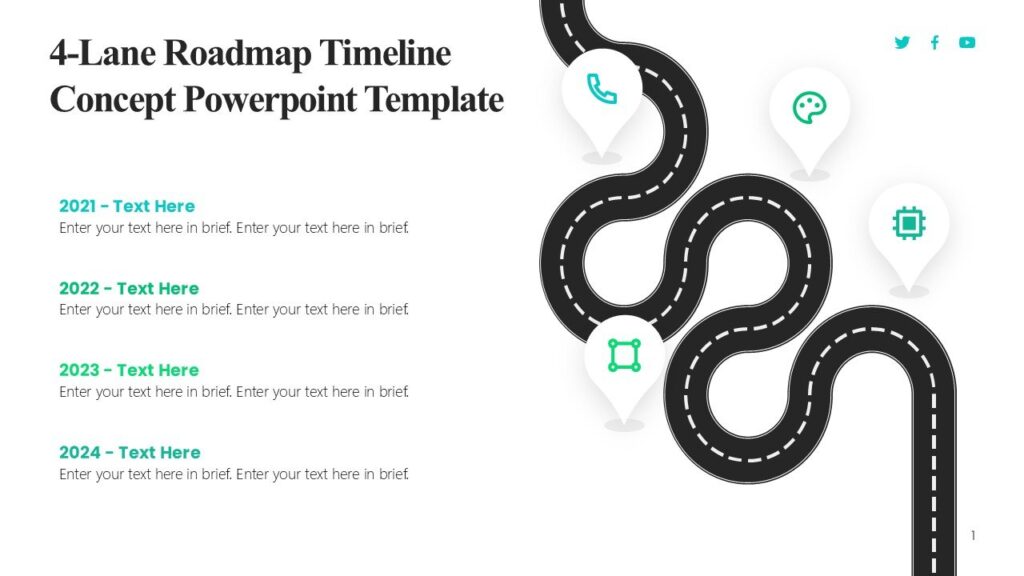 4 Lane Roadmap Timeline Concept Powerpoint Template : 100% Editable PPTx