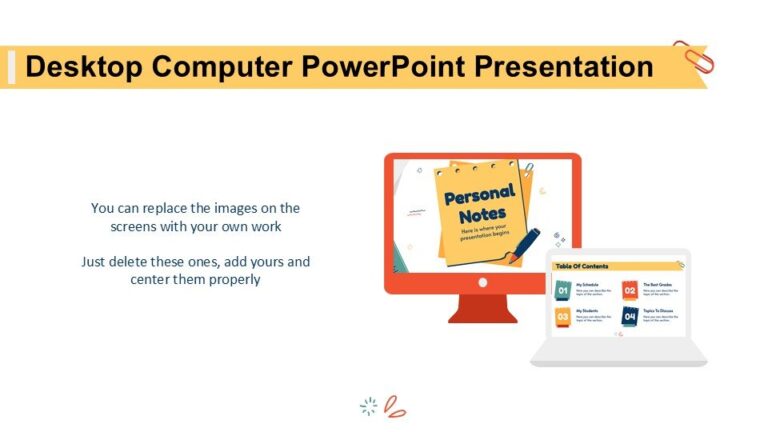 Work Slides Computer Desktop Computer PowerPoint Presentation : 100% Editable PPTx