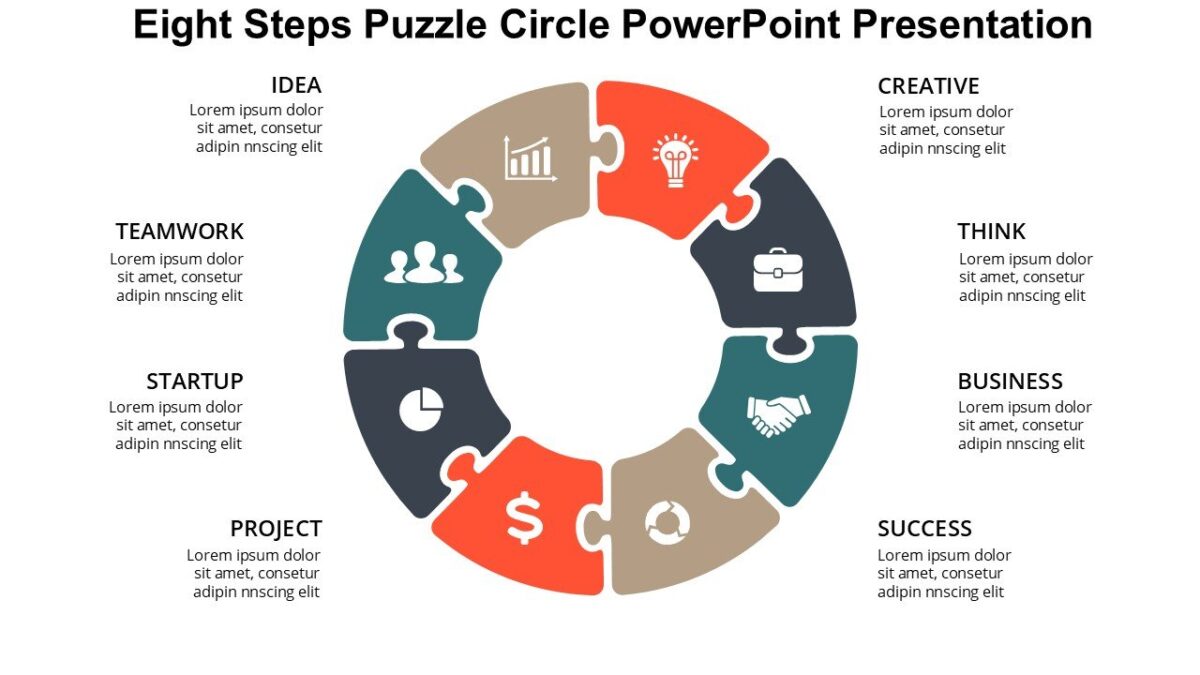 Eight Steps Puzzle Circle PowerPoint Presentation : 100% Editable PPTx