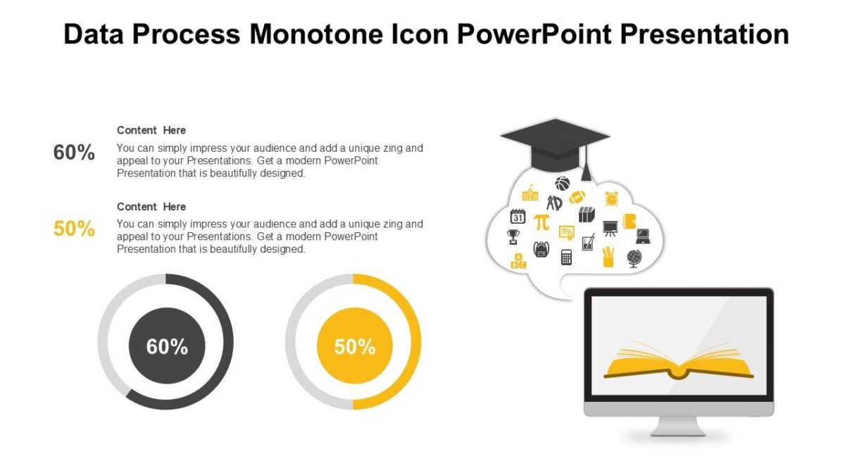 Data Process Monotone Icon PowerPoint Presentation : 100% Editable PPTx