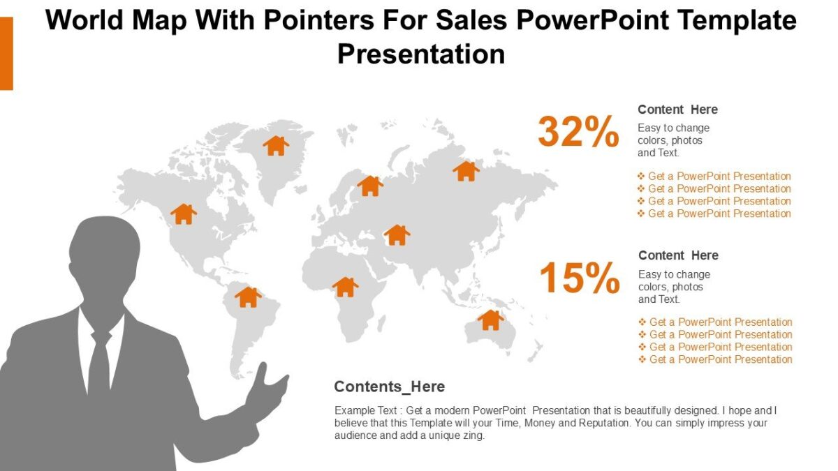 World Map With Pointers For Sales PowerPoint Template Presentation