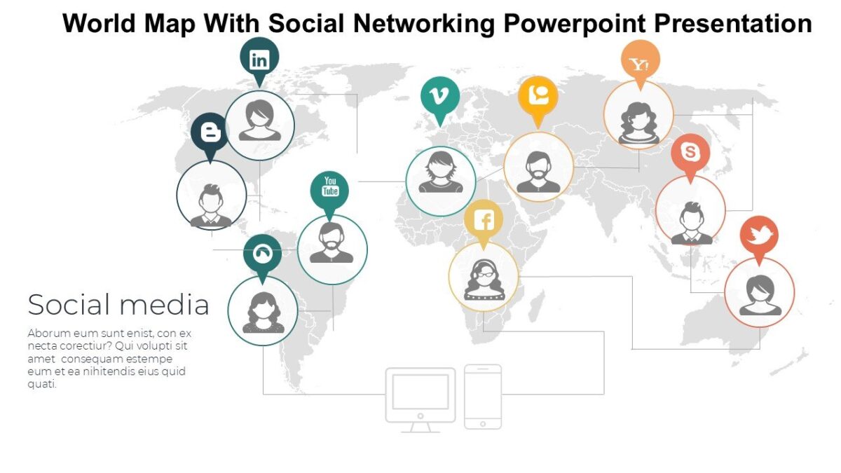 World Map With Social Networking Powerpoint Presentation : 100% ...